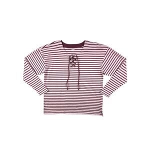 Lands’ End Tunic Lace Up Neck Extra Large Pink Stripe LS Heavyweight Rugby